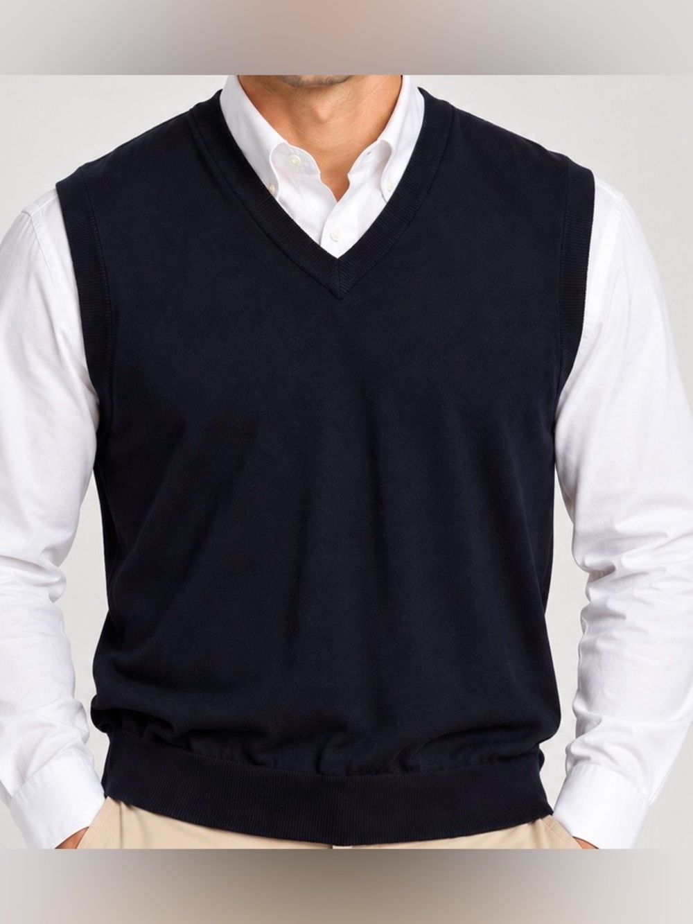 Brooks Brothers Brookstech Merino Wool V-Neck Sweater Vest Mens Sz XL Italy Navy
